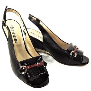 DONNA SI 🇮🇹 WOMEN'S BLACK PATENT LEATHER COMFORT WEDGE SANDALS